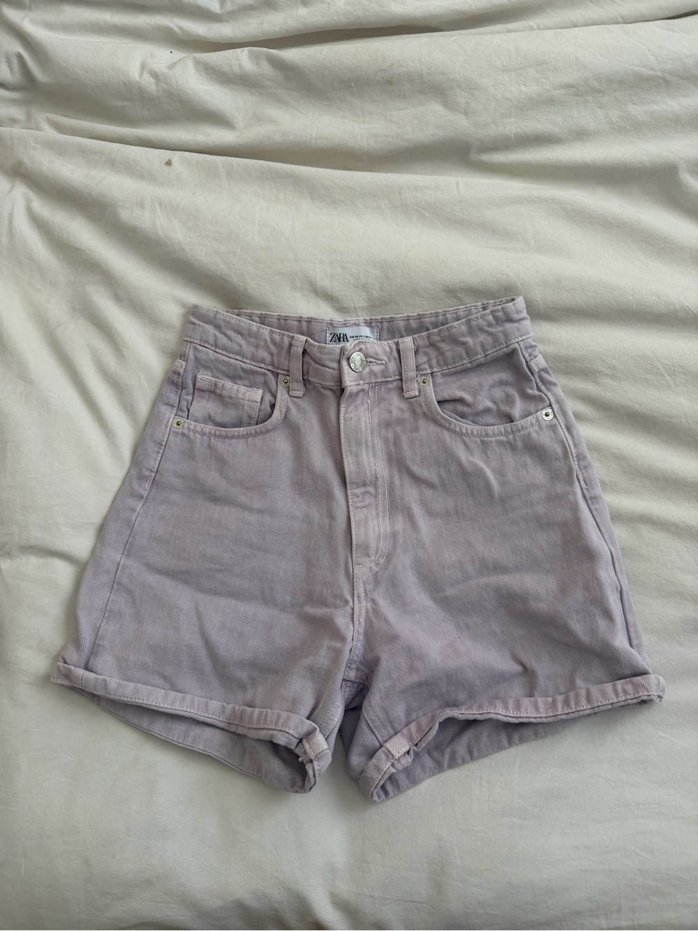Zara Light Lavender High-Rise Denim Shorts